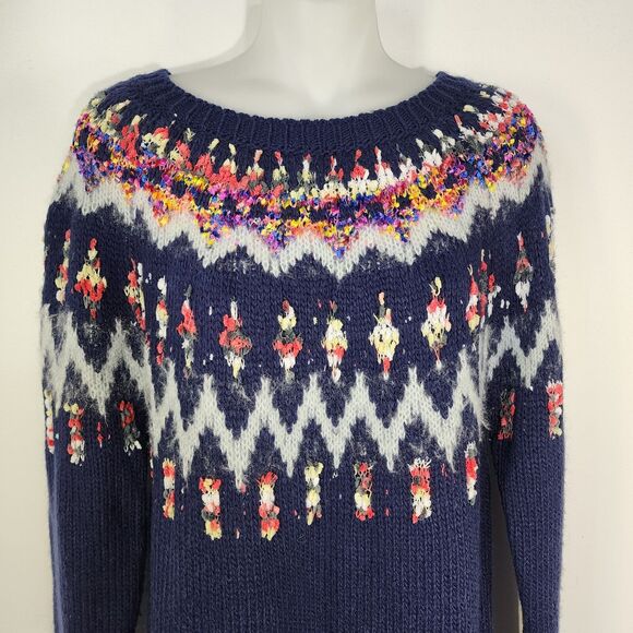 Maurices Sweater Women Medium Wool Blend Jacquard Ribbon Yoke Fair Isle Pullover - Picture 3 of 10